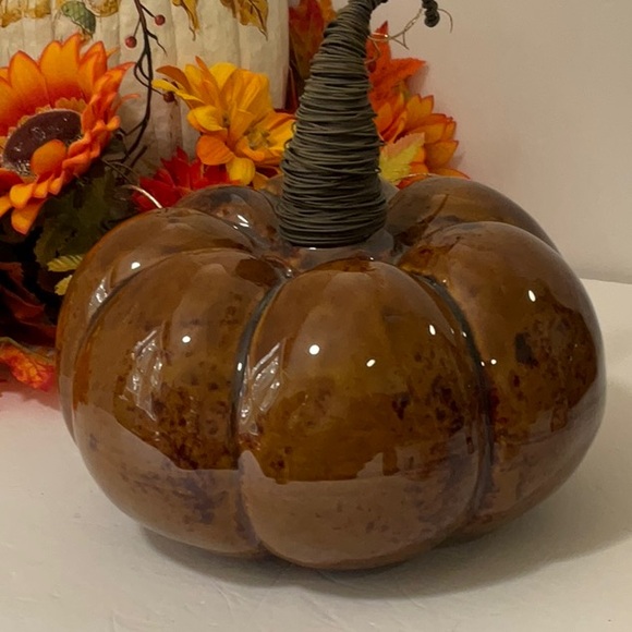 GLASS PUMPKIN WITH WIRE STEM NWOT - Picture 4 of 6